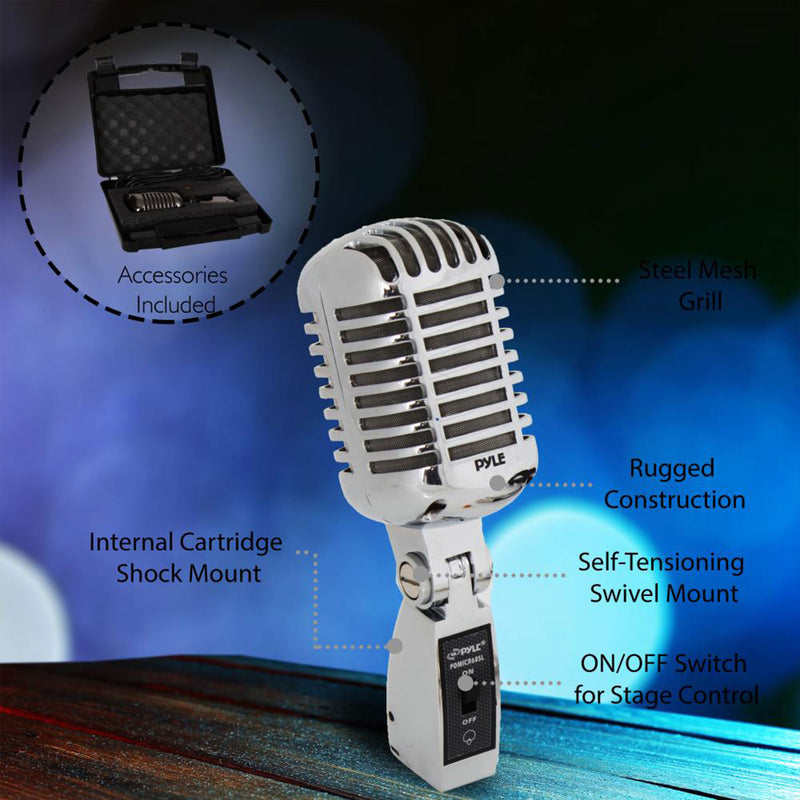 Pyle Pro PDMICR68SL Vintage Retro Vocal Microphone w/ 16 Foot XLR Cable (4 Pack)
