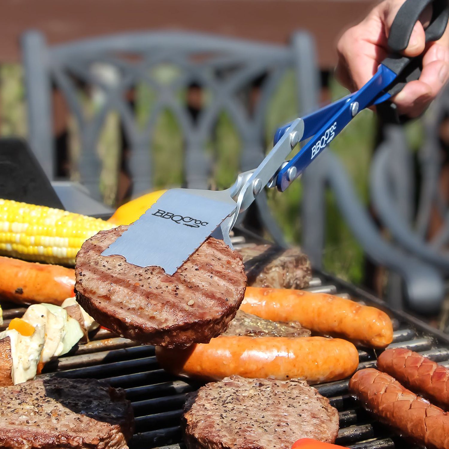 BBQ Croc 18 Inch Cooking & Grilling Multi Tool w/ Tongs, Scraper, & Flashlight