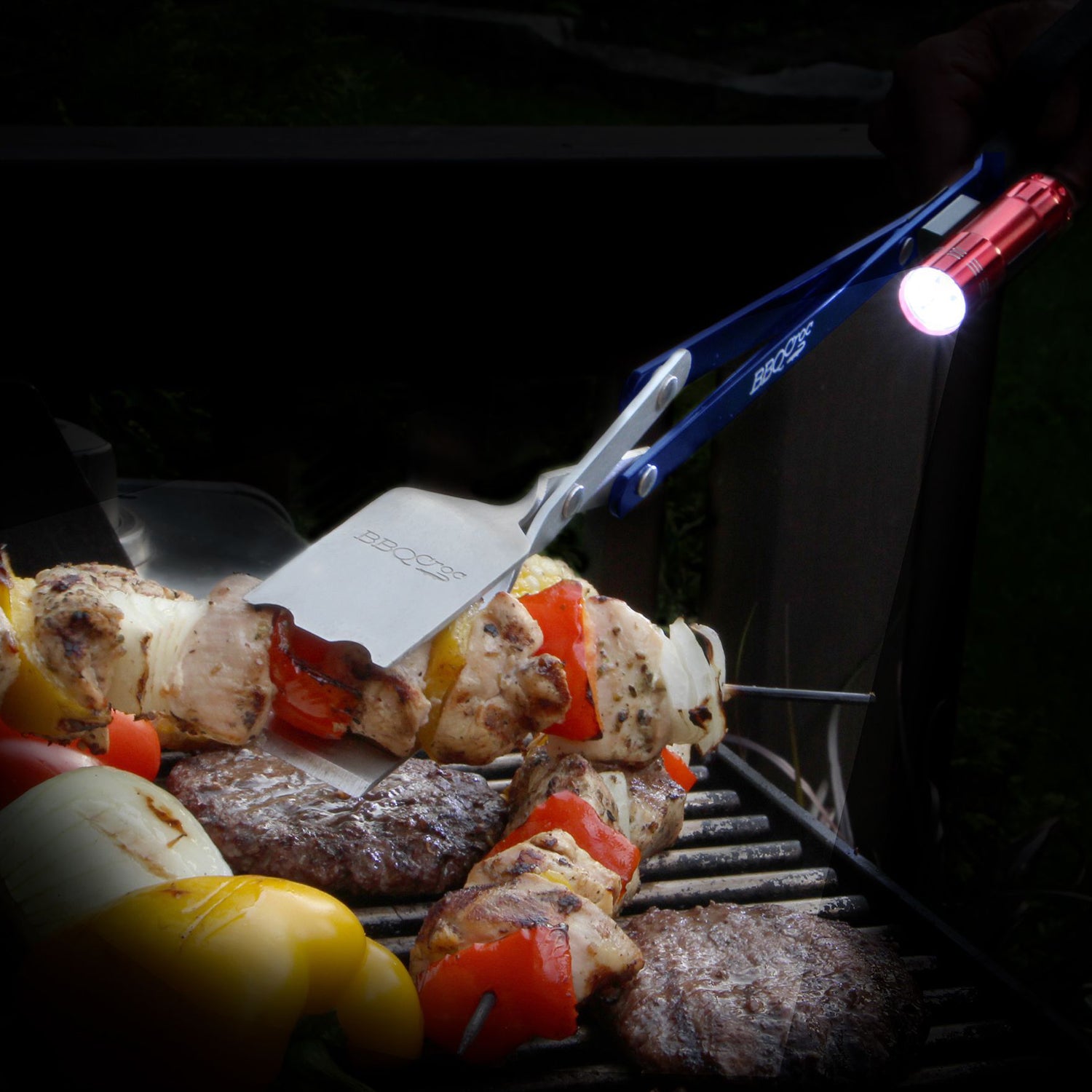 BBQ Croc 18 Inch Cooking & Grilling Multi Tool w/ Tongs, Scraper, & Flashlight