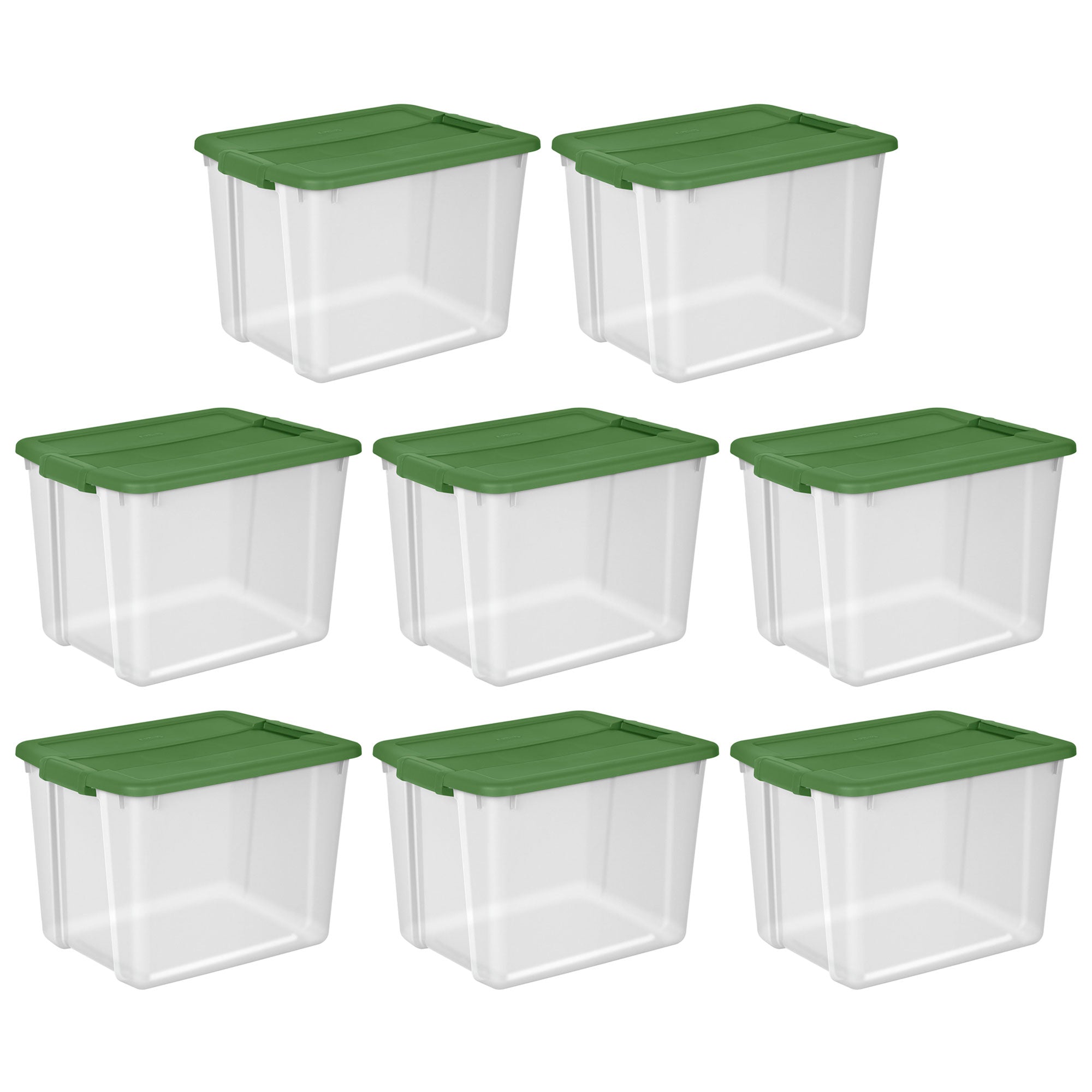 Sterilite 12 Gal Latching Lid Holiday Storage Tote Organizer Bin, Green, 8 Pack