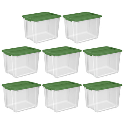Sterilite 12 Gal Latching Lid Holiday Storage Tote Organizer Bin, Green, 8 Pack