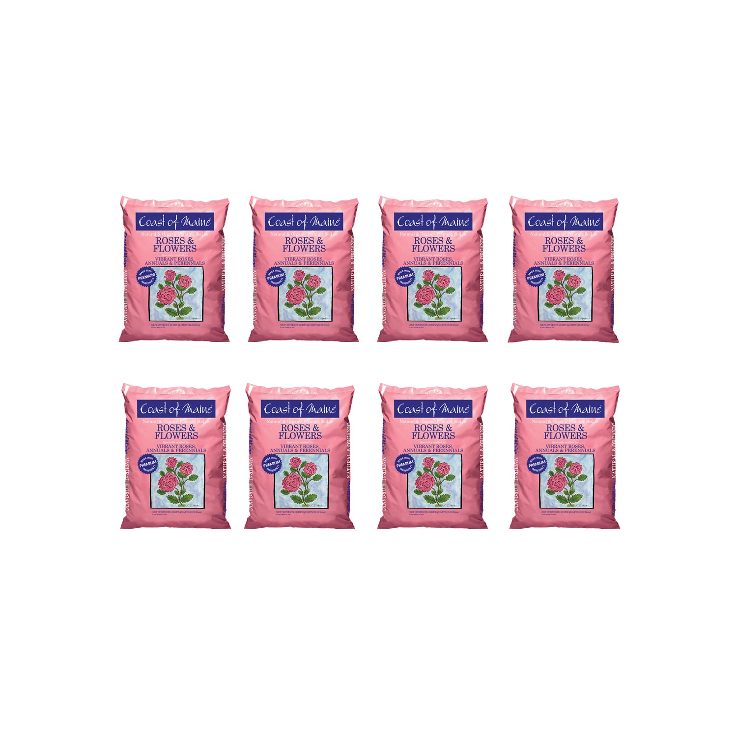 Coast of Maine Organic Potting Soil for Roses and Flowers, 20 Quart Bag (8 Pack) - VMInnovations