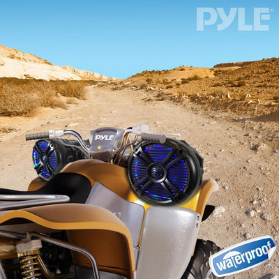 Pyle Marine ATV Portable Waterproof Bluetooth Speaker with LED Lights (4 Pack)