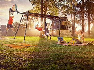 Swing Set Upsize Kit (2 Pack)  + Max Cubby Box A + Max Playset Link + Max Swingset Box A (3 Pack)  + Max Swingset Box B + 2C1 Max Shade Cover + Bed Swing + Seat Swing + Monkey Swing - VMInnovations