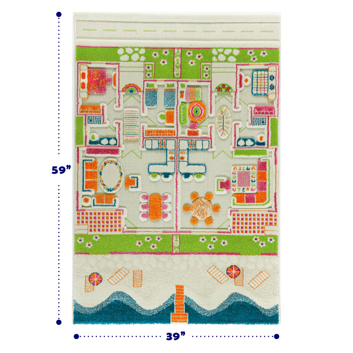 IVI 3D Play Carpet 59 x 39-inch Soft Beach House Floor Rug Mat for Kids, Medium - VMInnovations