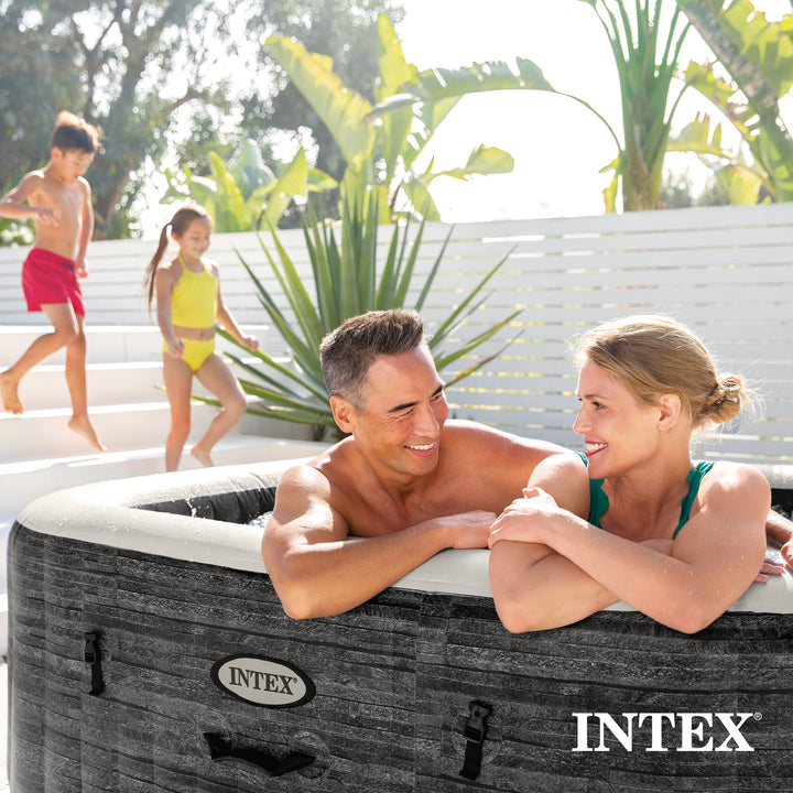 Intex PureSpa Greystone Deluxe Spa Set, 170 Bubble Jet Hot Tub with Cover, 77"x28"