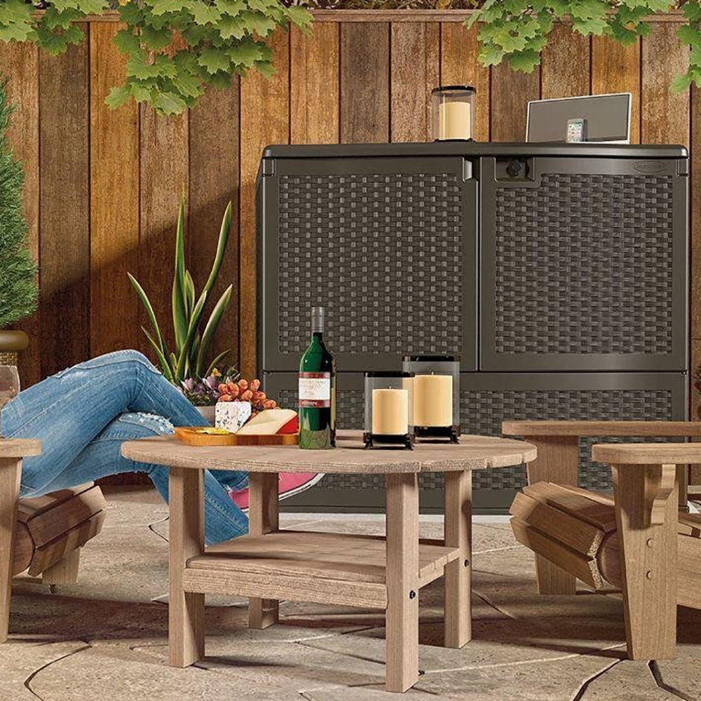 Suncast 195 Gallon Patio Storage &Entertaining Station w/ 33 Gal. Garbage Can - VMInnovations