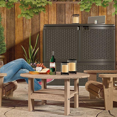 Suncast 195 Gallon Patio Storage &Entertaining Station w/ 33 Gal. Garbage Can - VMInnovations