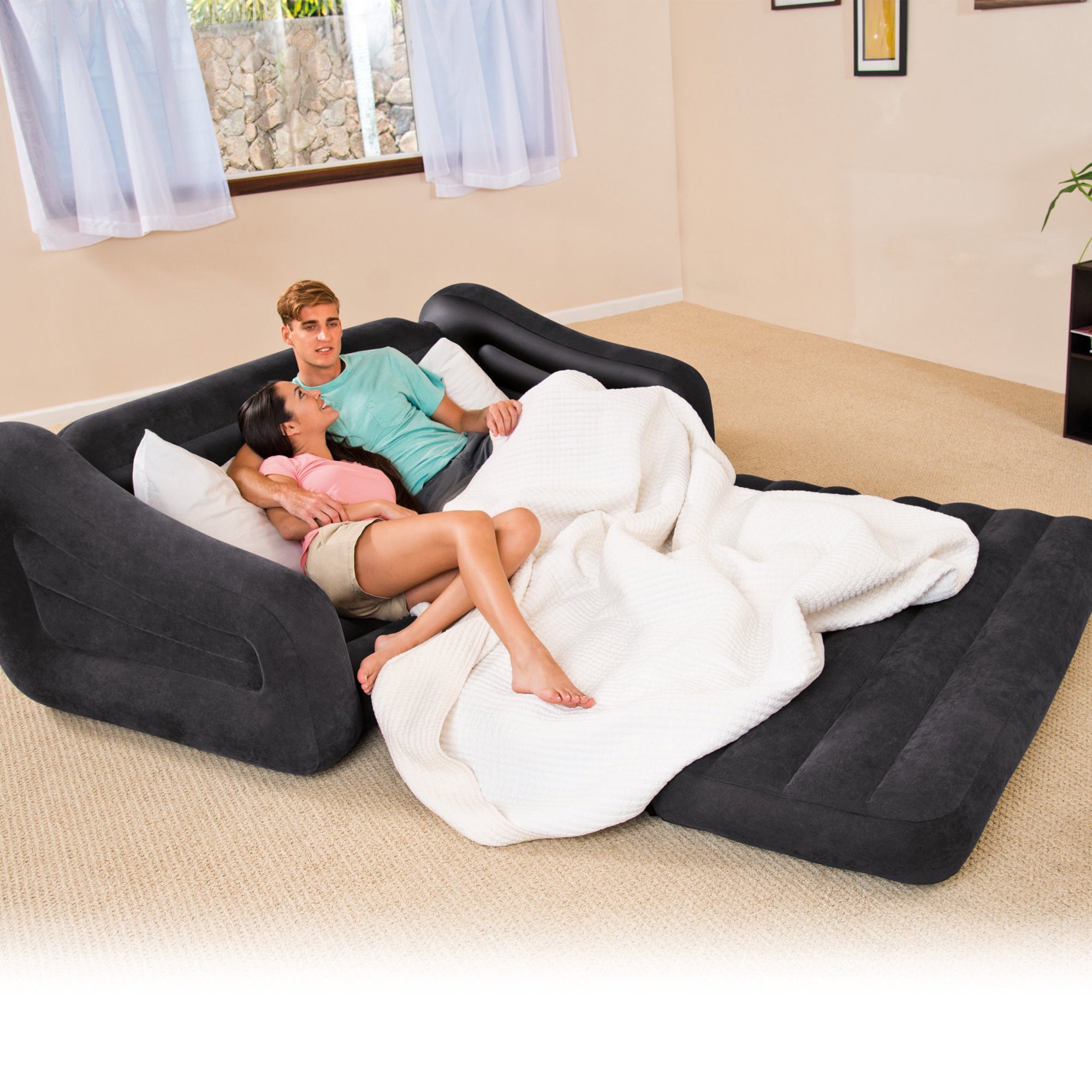 Intex 120V AC Electric Air Pump & Inflatable Queen Size Pull-Out Sofa Couch Bed