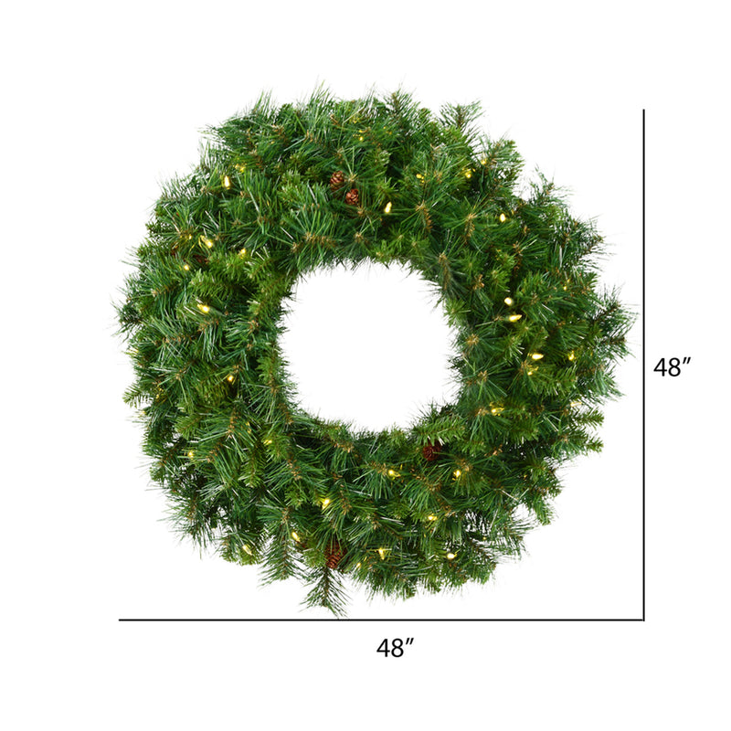 Vickerman 48 Inch Cheyenne Pine Holiday Wreath Decoration with LED String Lights