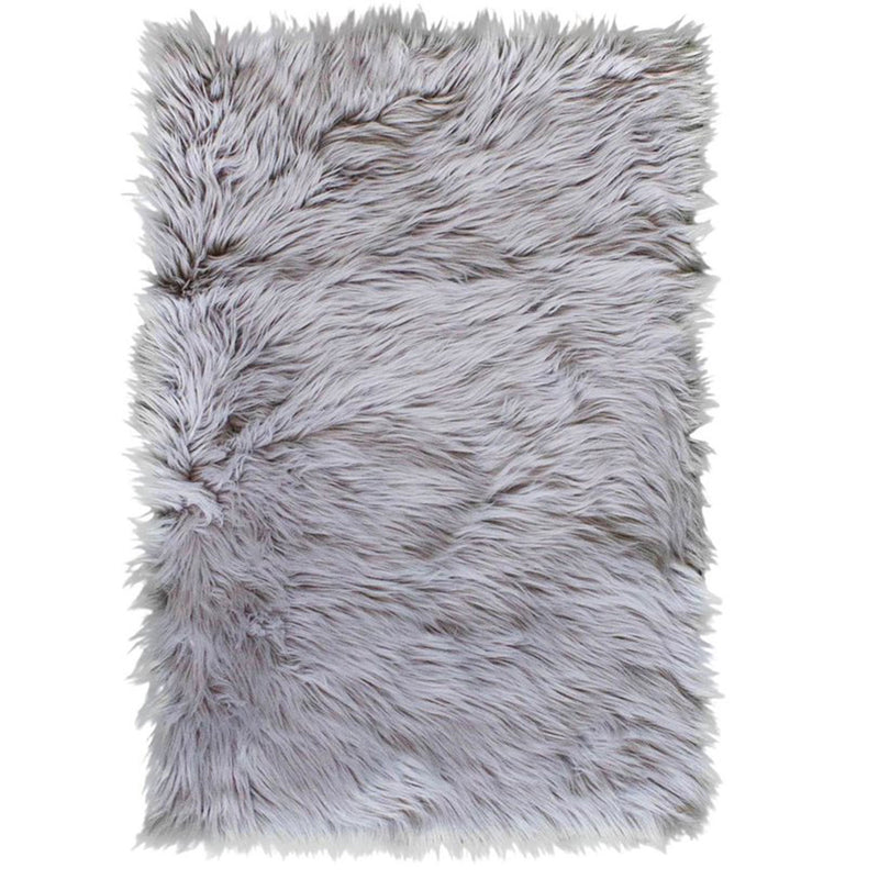 Super Area Rugs 6 x 9 Ft Plush Soft Fake Sheepskin Fur Shag Rug, Gray (Open Box)