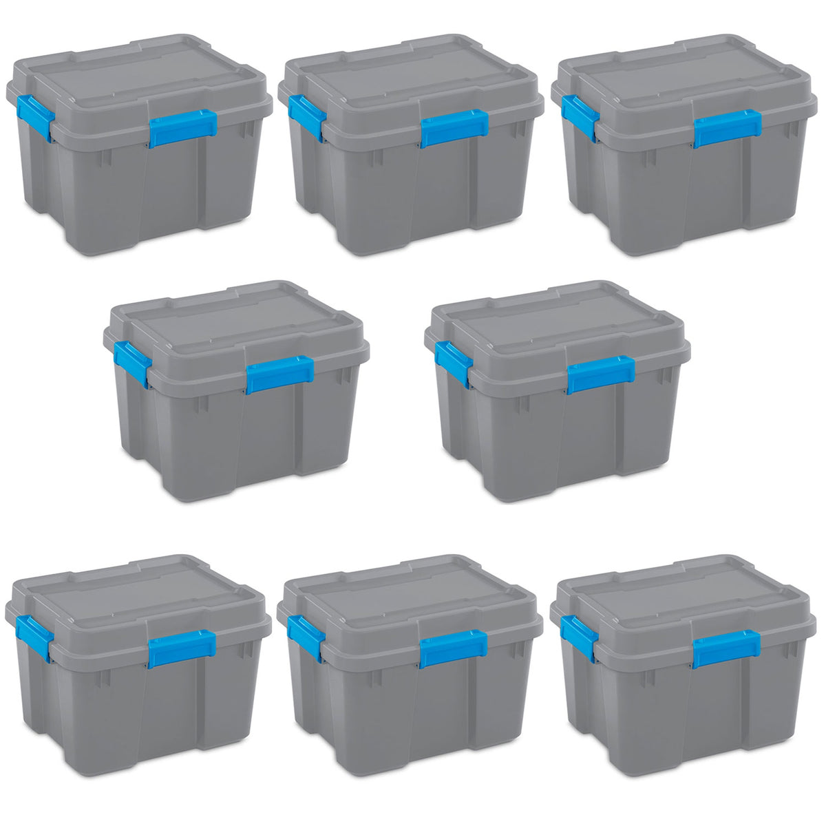Sterilite 20 Gal Tote Storage Container Box w/ Lid, Titanium Gray/Blue (8 Pack)