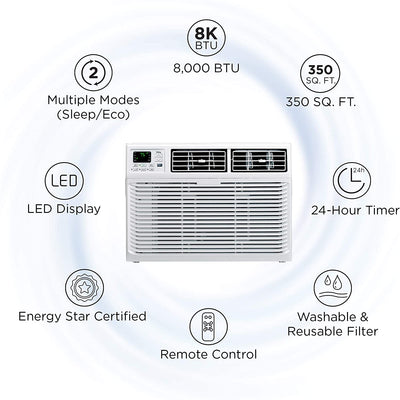 TCL 8W3E1-A 8,000 BTU 3 Fan Speed 8 Directional Cooling Window Air Conditioner