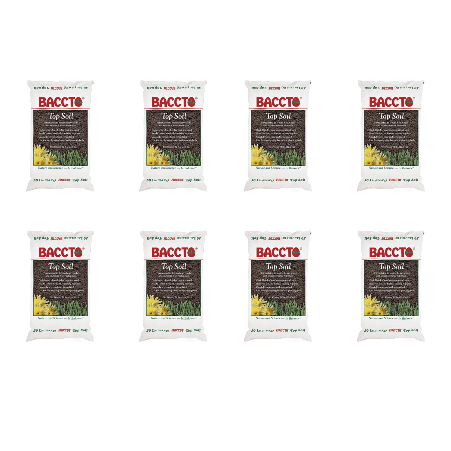 Michigan Peat 1550P Baccto Top Soil with Reed Sedge and Sand, 50 Pounds, 8 Pack