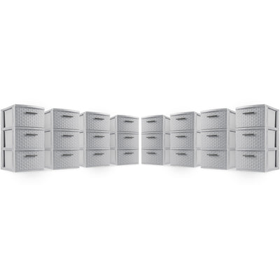 Sterilite 3 Drawer Storage Tower, Plastic Weave Medium Organizer, Cement, 8 Pack