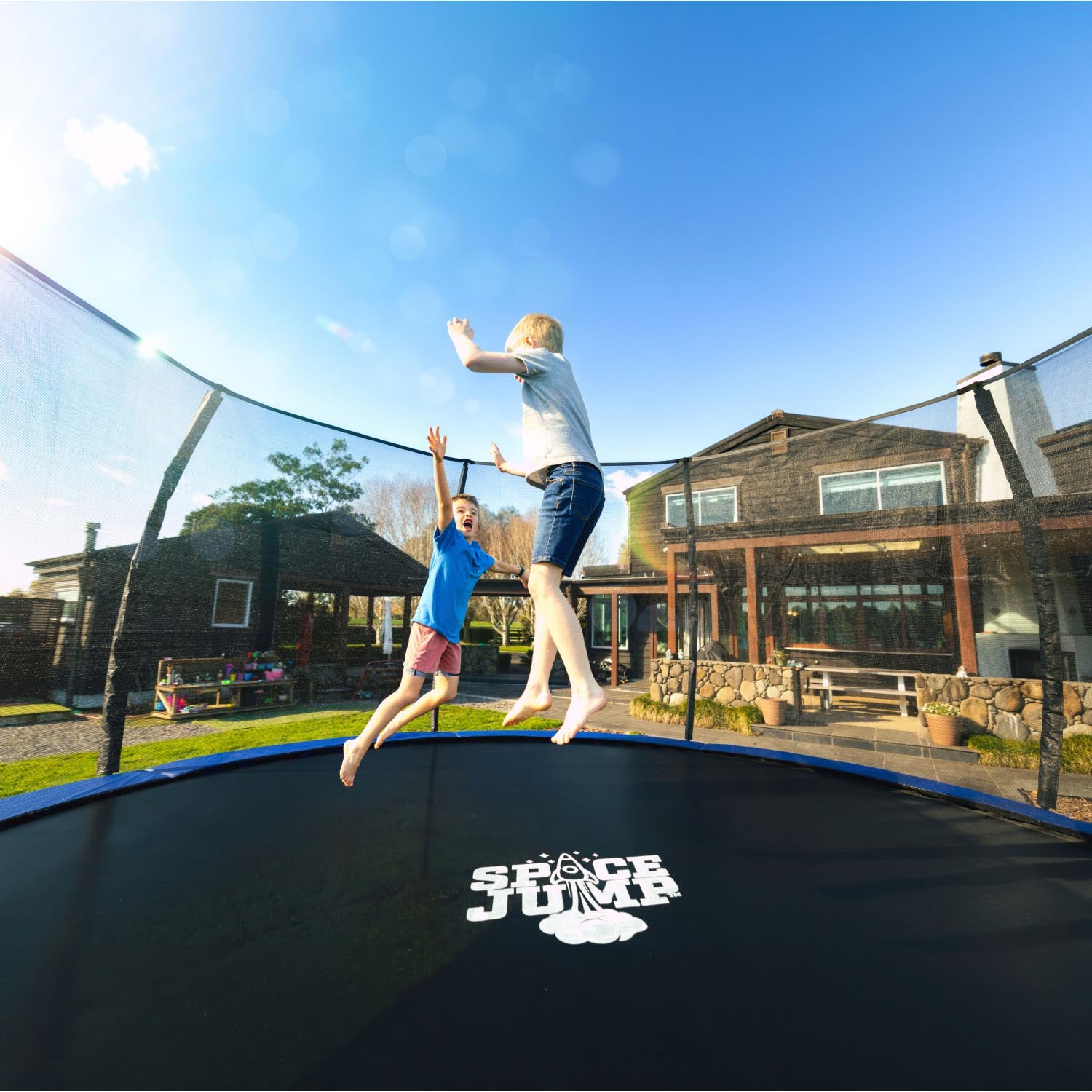 SpaceJump Nova 12 Ft Trampoline, Outdoor Bounce Pad with Safety Net, Blue/Black