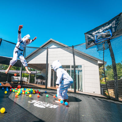 SpaceJump Nova 14Ft Trampoline, Outdoor Bounce Pad with Safety Net & Hoop, Black