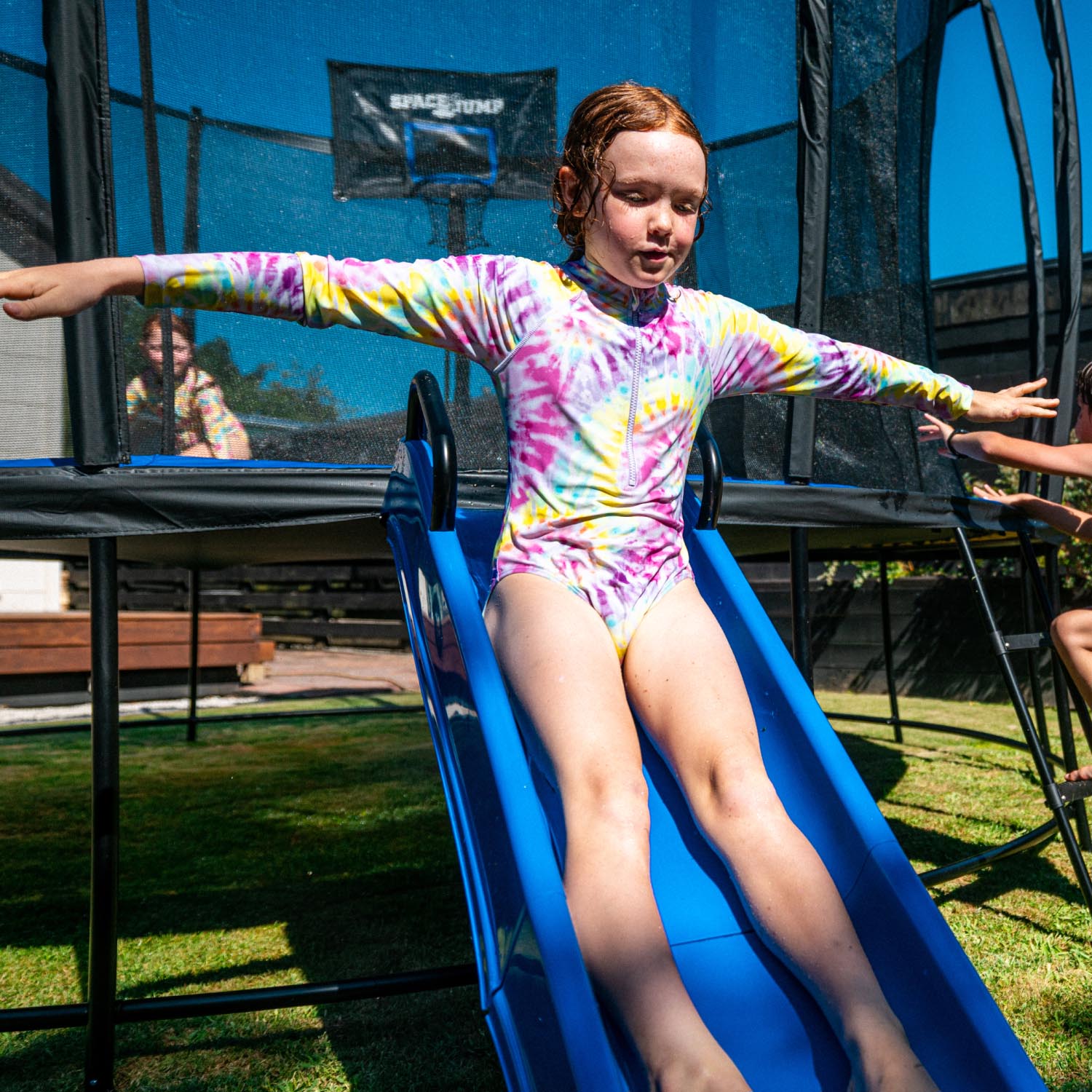 SpaceJump Nova 14 Ft Trampoline, Outdoor Bounce Pad with Safety Net, Blue/Black