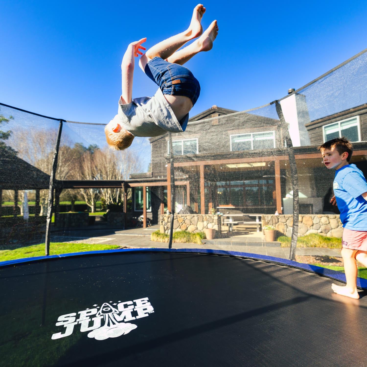 SpaceJump Nova 14Ft Trampoline, Outdoor Bounce Pad with Safety Net & Hoop, Black