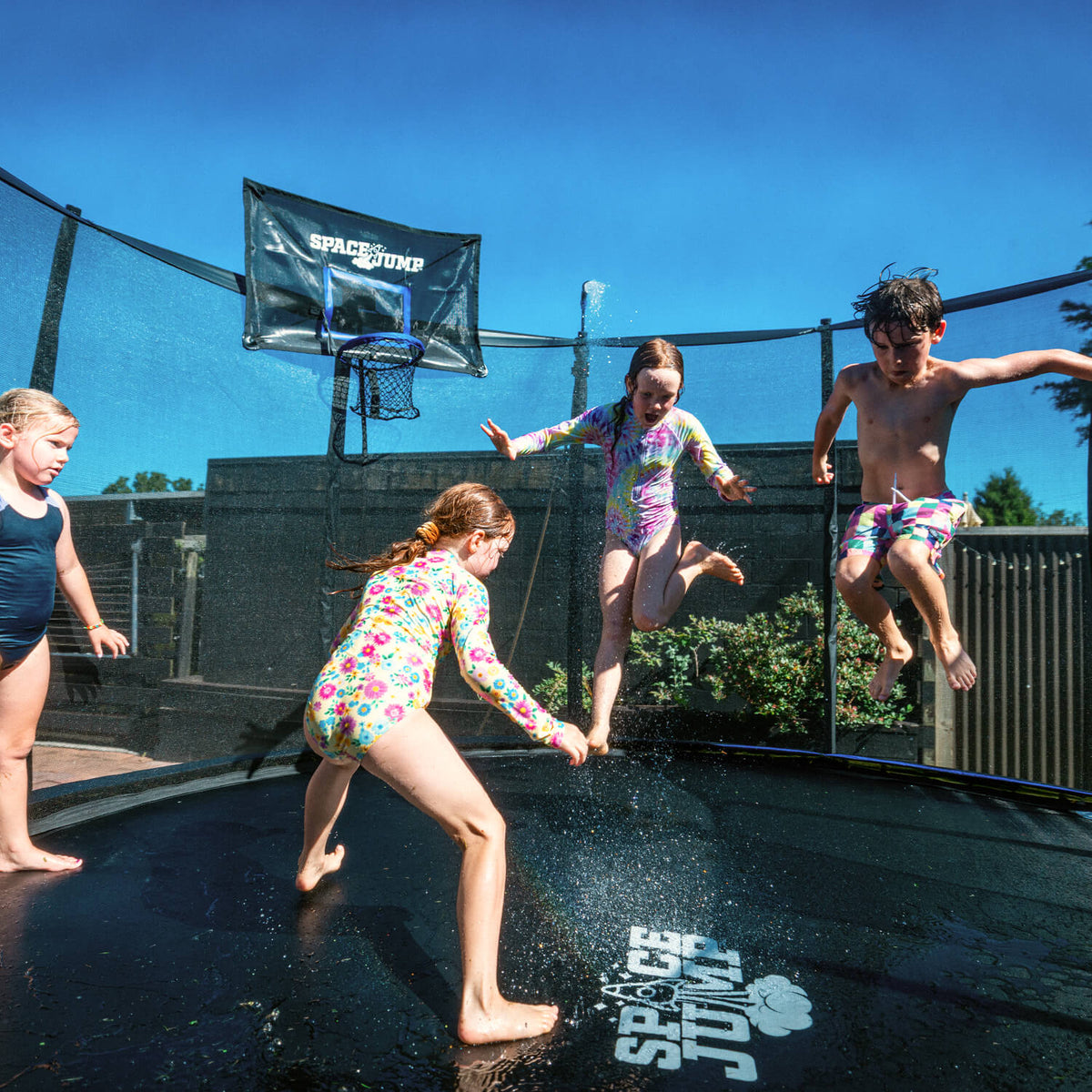 SpaceJump Astro 14 Ft Trampoline, Round Outdoor Bounce Pad w/ Safety Net, Black