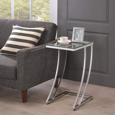 Coaster Home Furnishings Rectangular Glass Top Side Table, Chrome (Open Box)