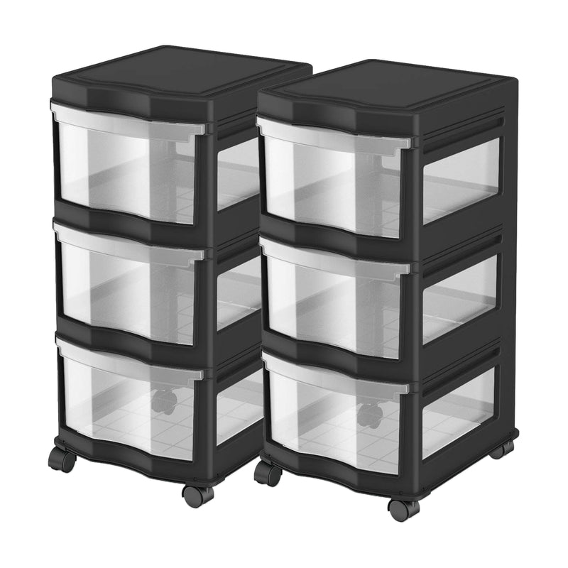 Life Story Classic 3 Shelf Storage Organizer Plastic Drawers, Black (2 Pack) - VMInnovations