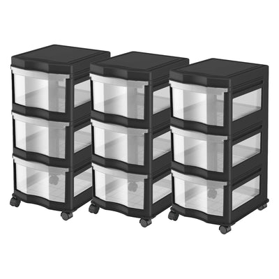 Life Story Classic 3 Shelf Storage Organizer Plastic Drawers, Black (3 Pack)