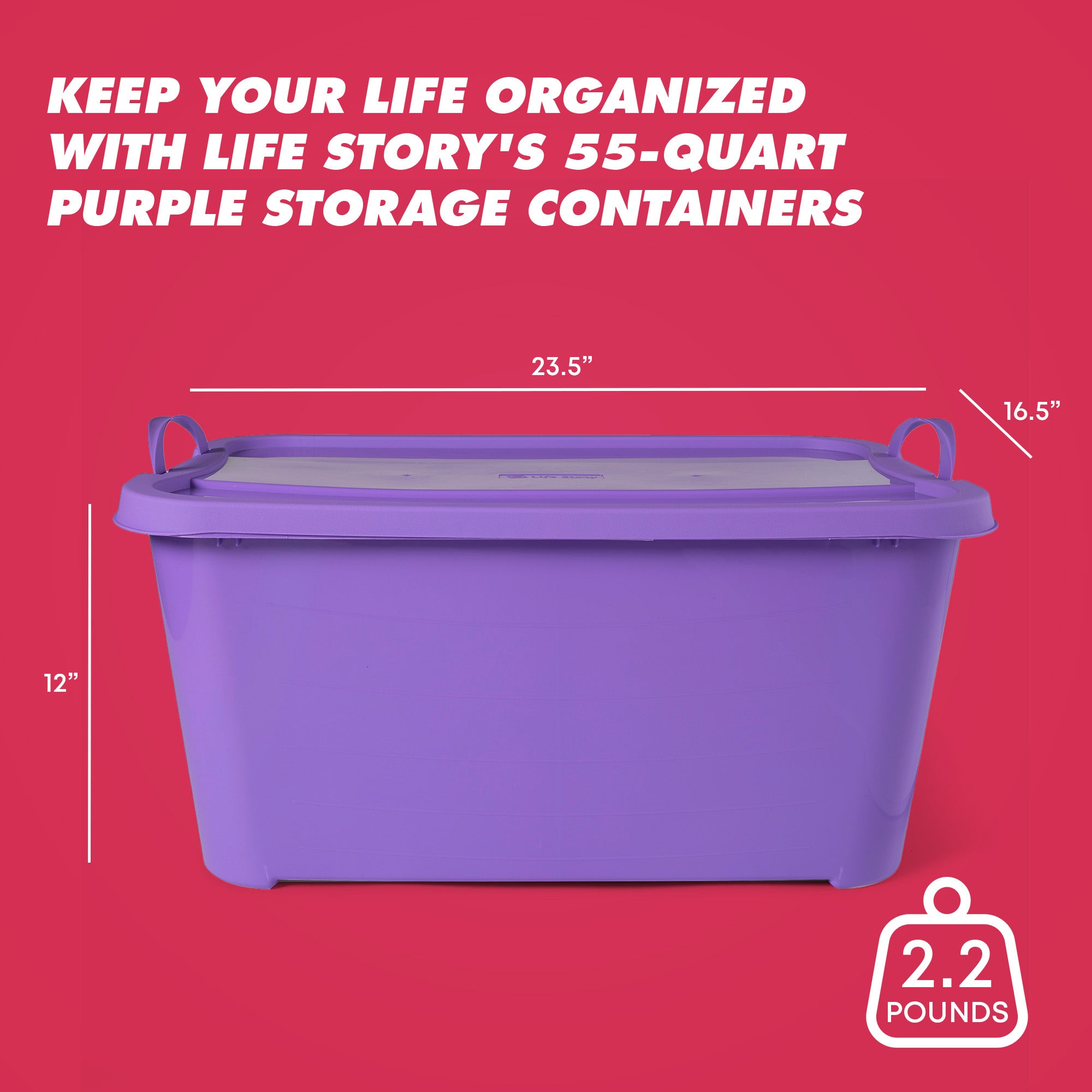 Life Story 55 Quart Stackable Storage Bin, Light Duty Container, Purple, 6 Pack - VMInnovations