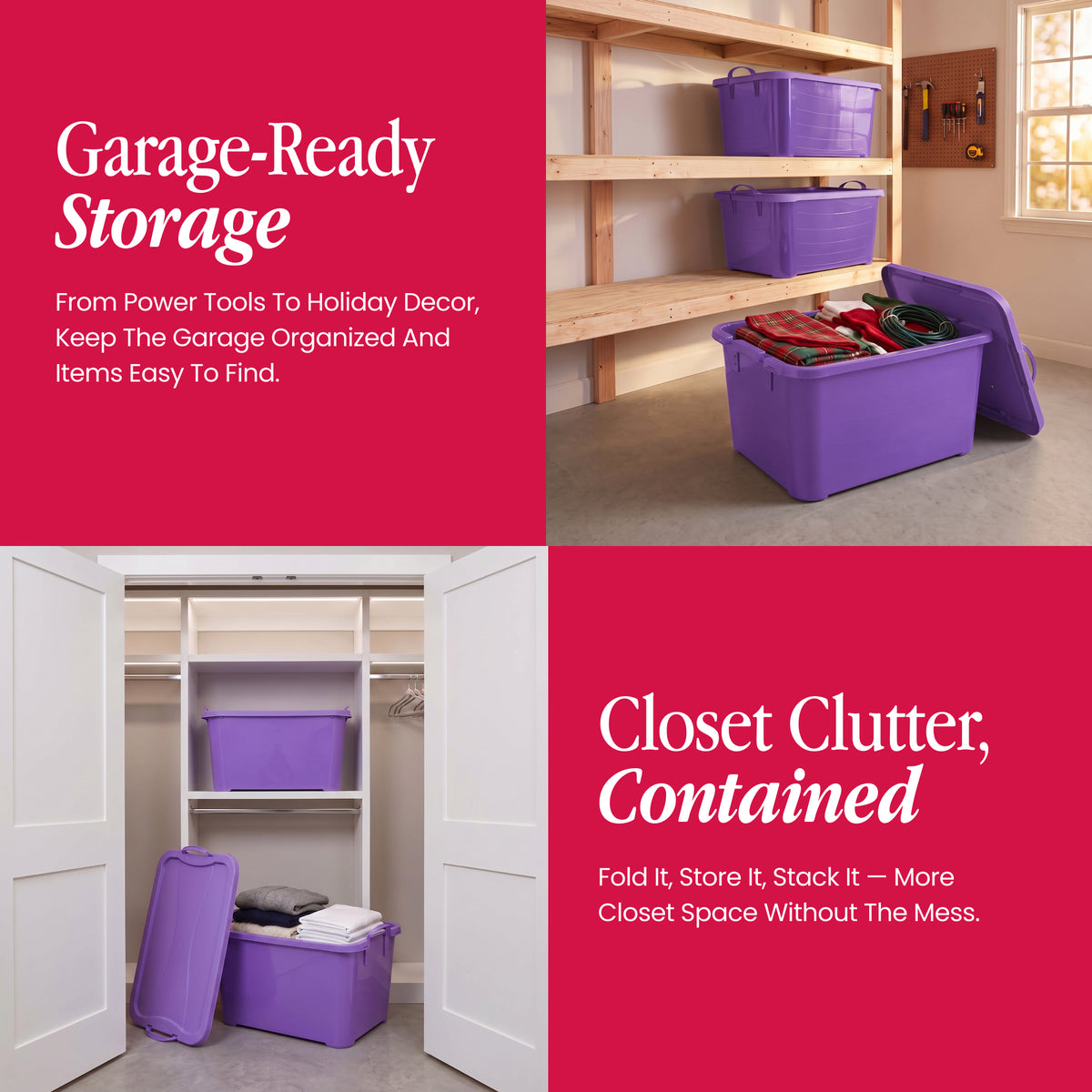 Life Story 55 Quart Stackable Storage Bin, Light Duty Container, Purple, 6 Pack