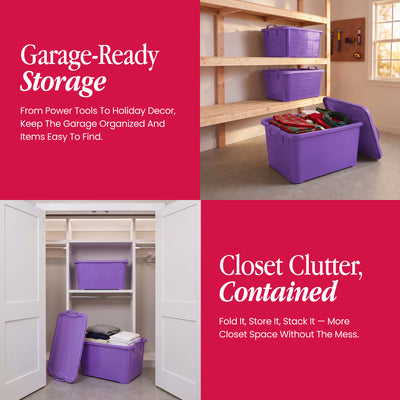 Life Story 55 Quart Stackable Storage Bin, Light Duty Container, Purple, 6 Pack