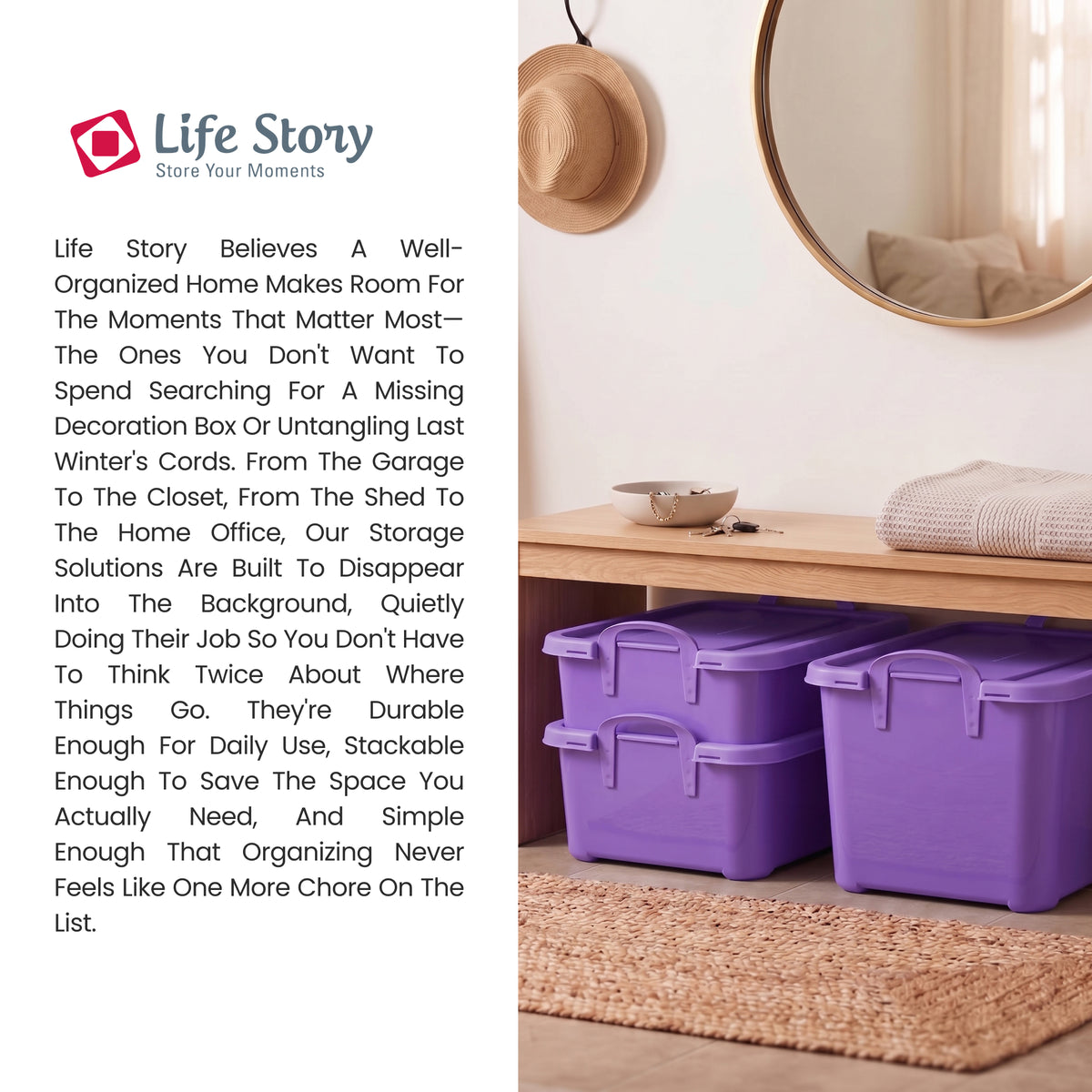 Life Story 55 Quart Stackable Storage Bin, Light Duty Container, Purple, 6 Pack