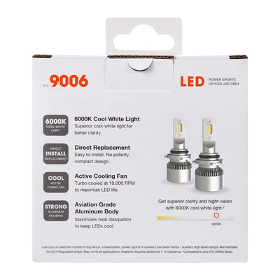 Sylvania 9006 LED Powersport Headlight Bulbs for Off-Road Use or Fog Lights - 2 Pack