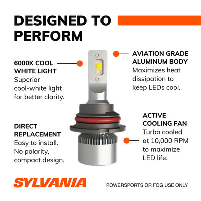 Sylvania LED Powersport Headlight Bulbs for Off-Road Use or Fog Lights - 2 Pk