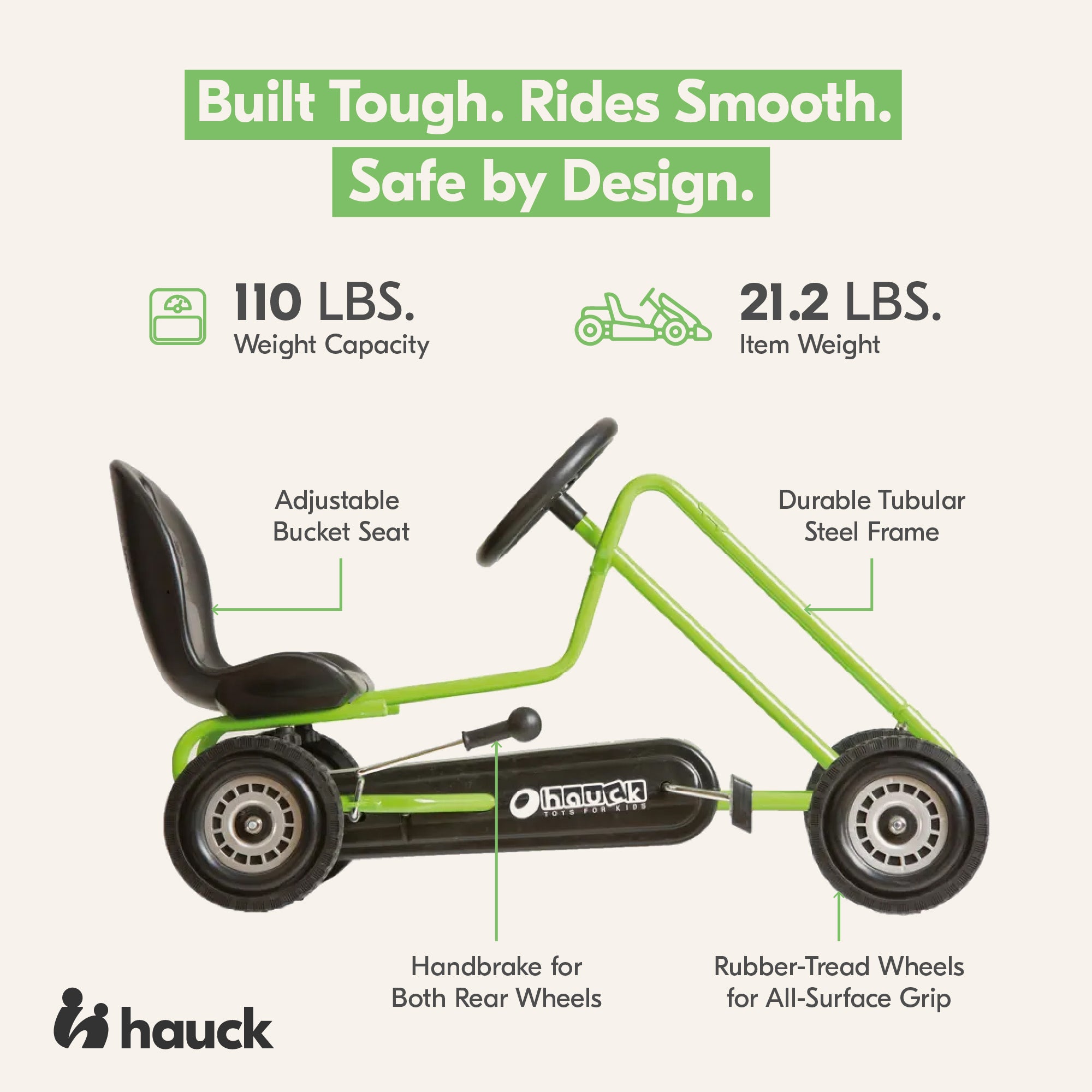 hauck Lightning Pedal Ride On Go Kart Toys for Boys & Girls, Green (Open Box)