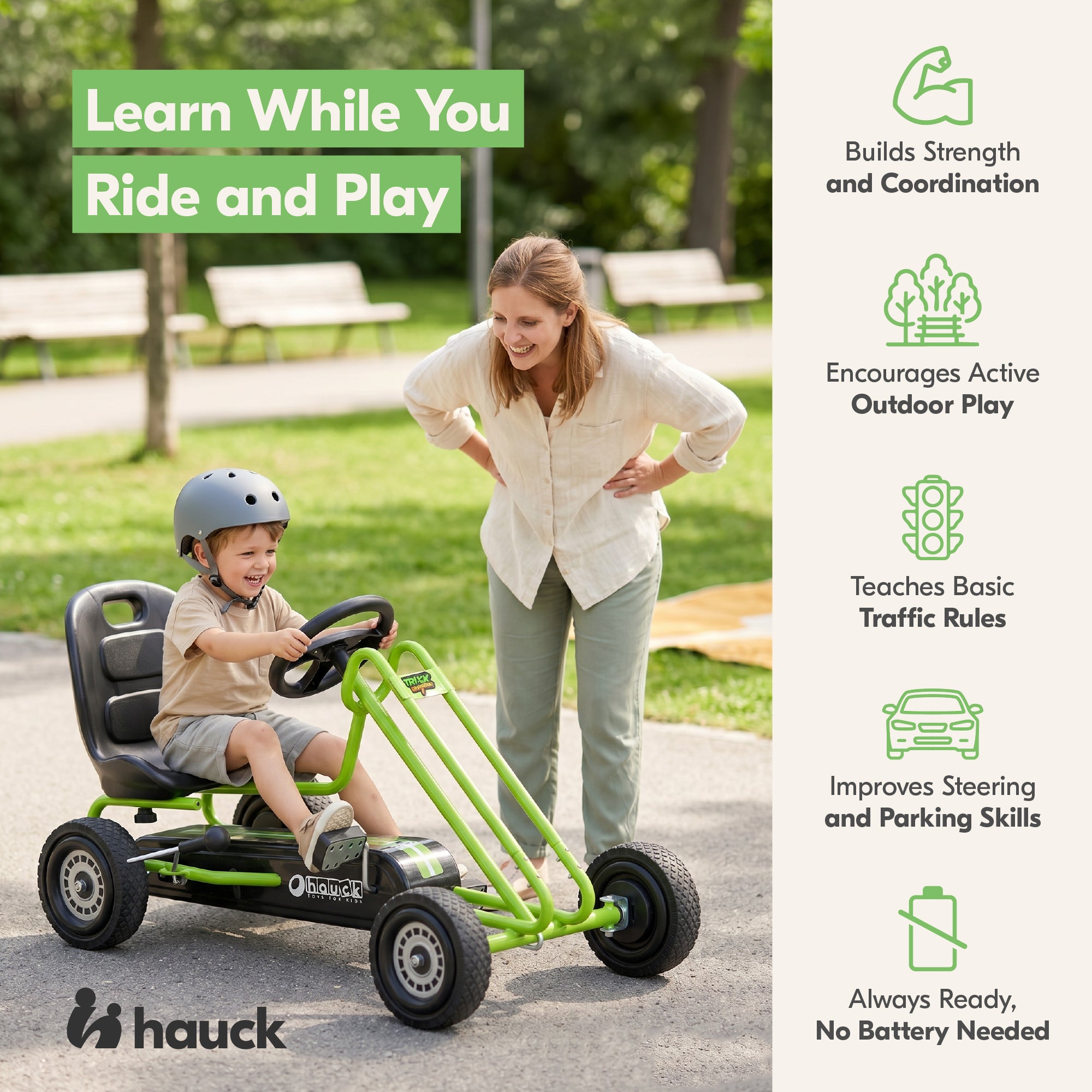 hauck Lightning Pedal Ride On Go Kart Toys for Boys & Girls, Green (Open Box)