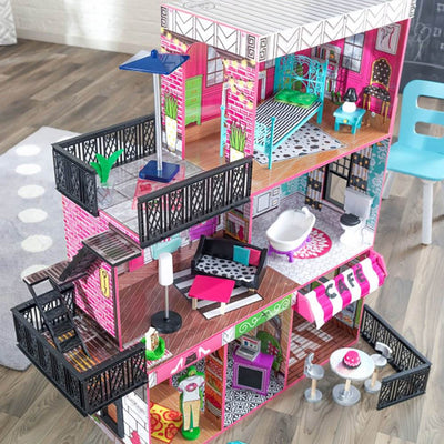 KidKraft Brookyn's Loft Wooden Pretend Play House Doll Dollhouse w/ Furniture