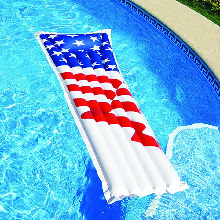 Swimline 72" Inflatable American Flag Swimming Pool Floating Water Raft Lounger