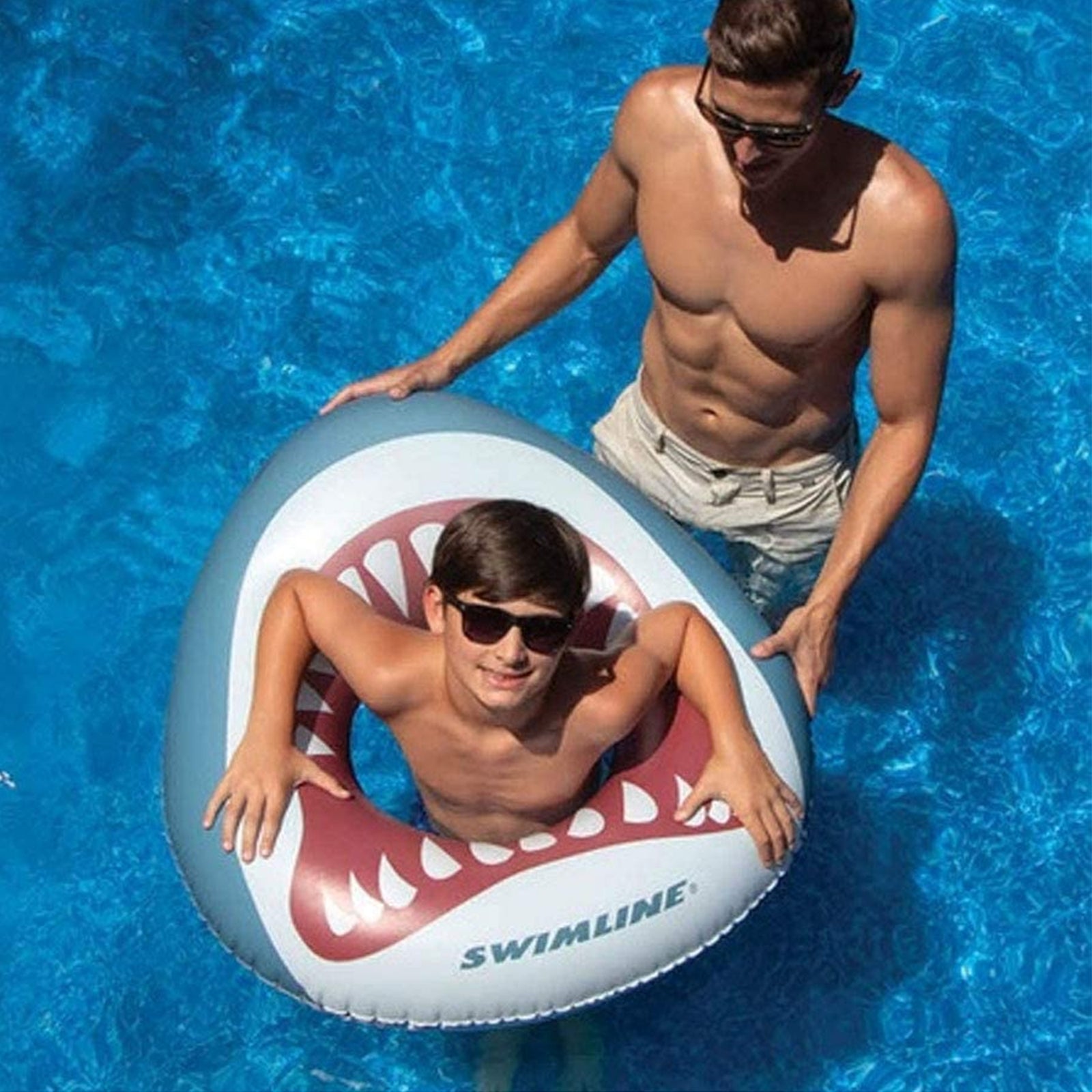 Swimline 38" Inflatable Shark Mouth Swimming Pool Floating Water Inner Tube Raft - VMInnovations