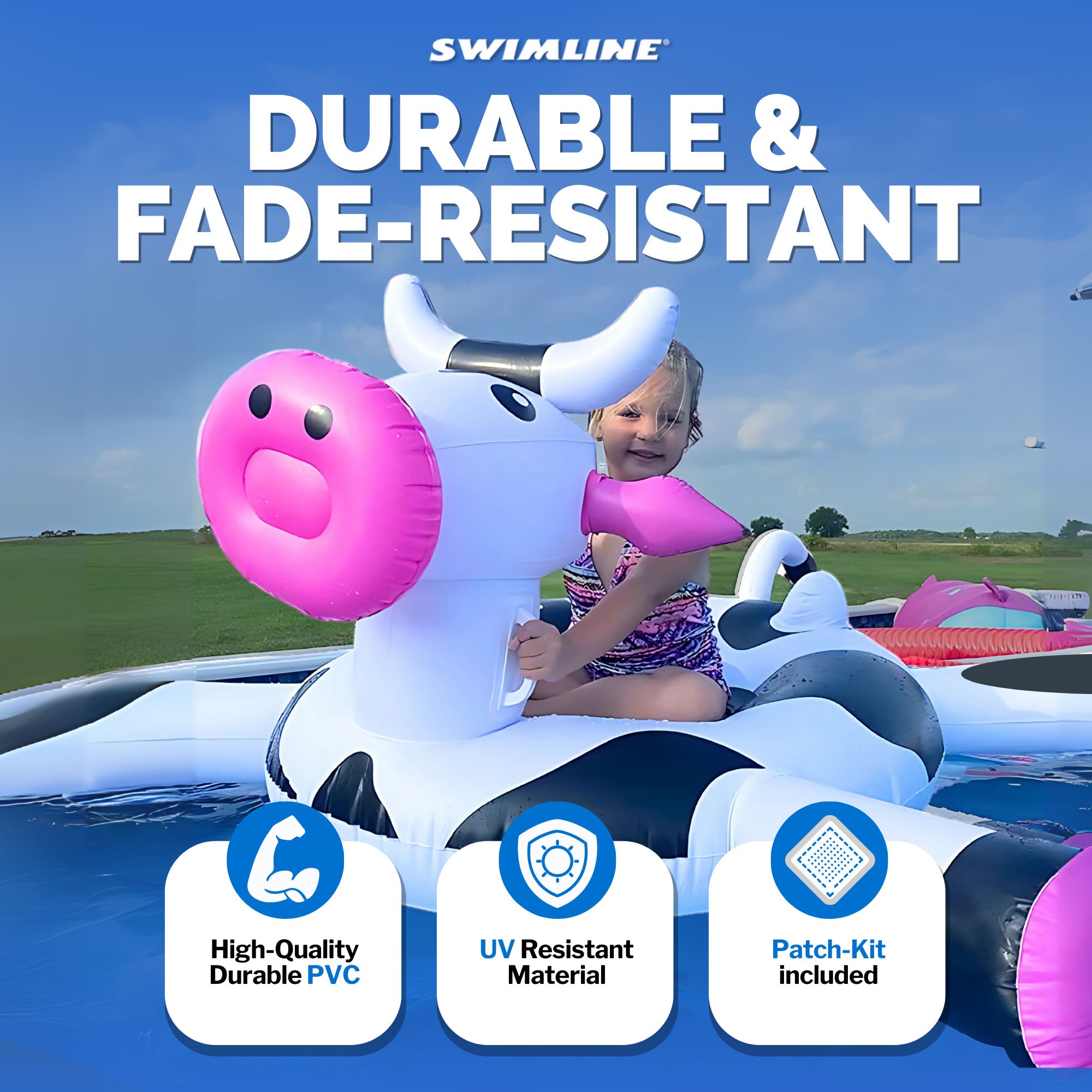 Swimline Giant 56" Inflatable LOL Cow Swimming Pool or Lake Floating Water Raft - VMInnovations