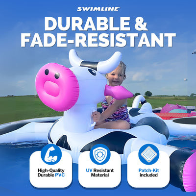 Swimline Giant 56" Inflatable LOL Cow Swimming Pool or Lake Floating Water Raft - VMInnovations