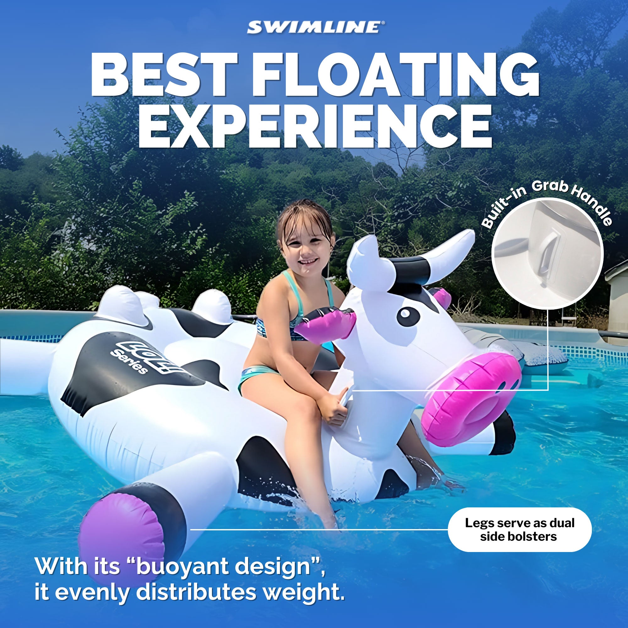 Swimline Giant 56" Inflatable LOL Cow Swimming Pool or Lake Floating Water Raft - VMInnovations