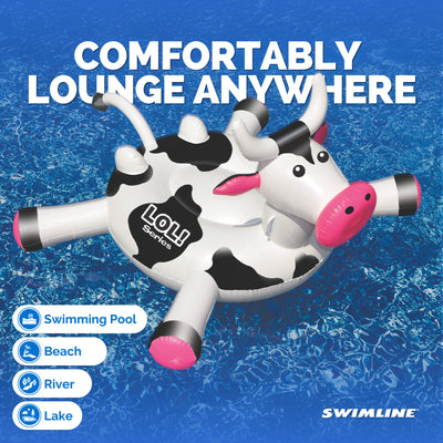 Swimline Giant 56" Inflatable LOL Cow Swimming Pool or Lake Floating Water Raft - VMInnovations