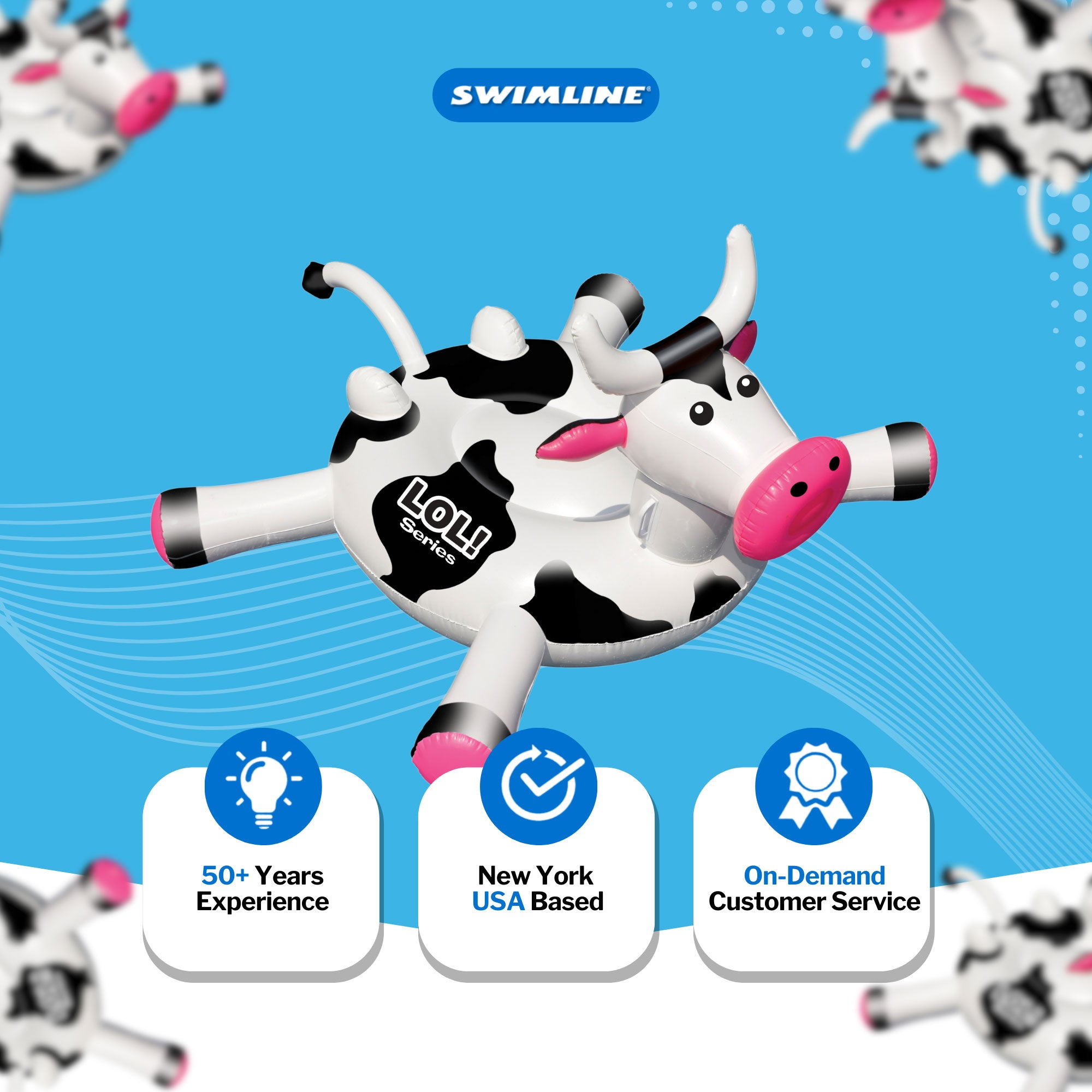 Swimline Giant 56" Inflatable LOL Cow Swimming Pool or Lake Floating Water Raft - VMInnovations