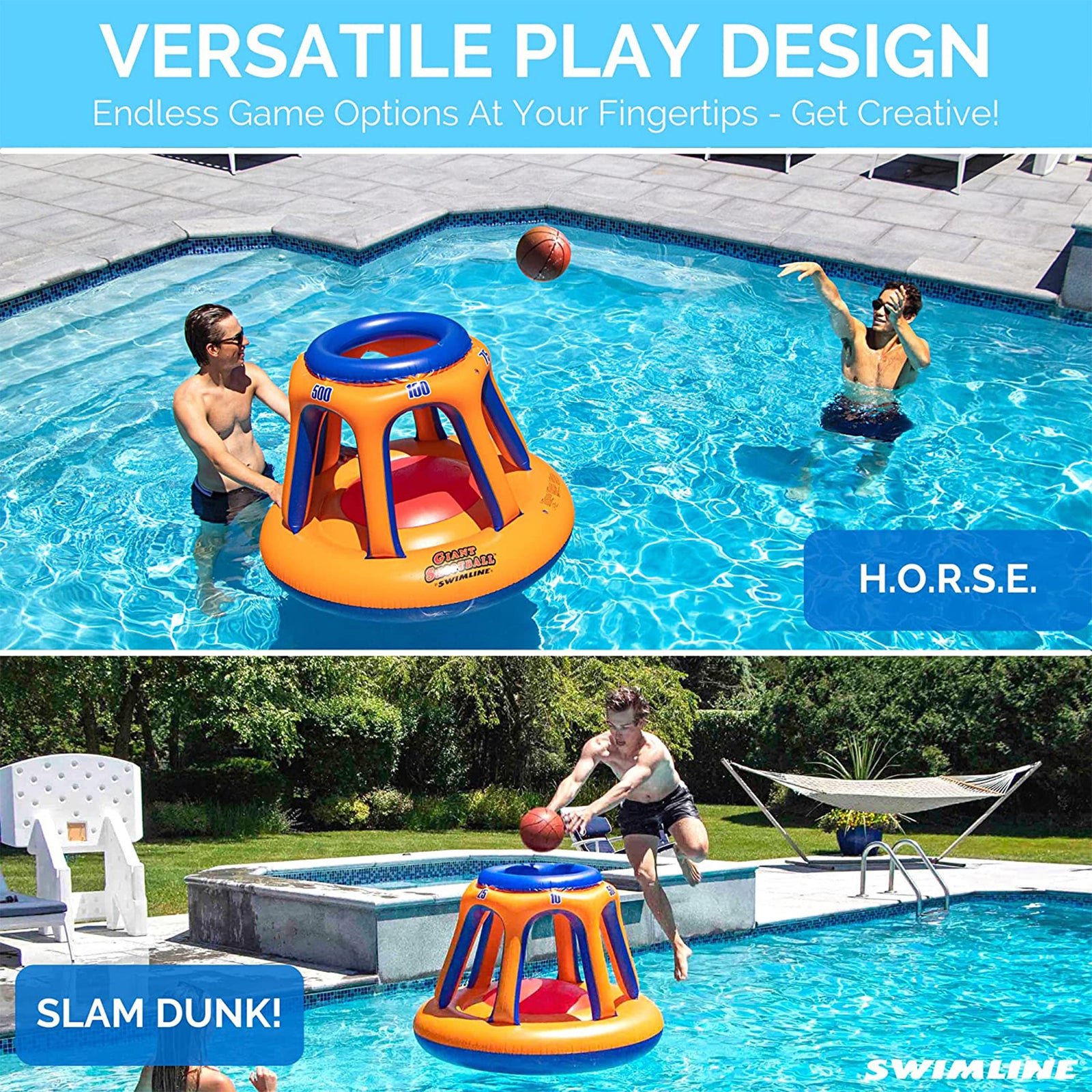 Swimline 36x48 Inflatable Floating Basketball Hoop Giant Shootball Fun Pool - VMInnovations