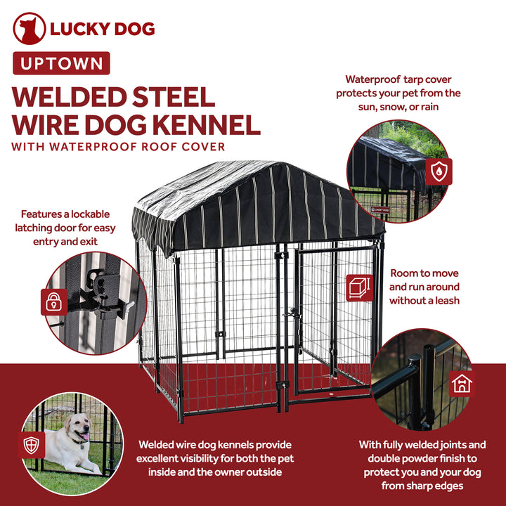 Lucky Dog 4' x 4' x 4.3' Uptown Welded Wire Dog Kennel w/ Waterproof Cover