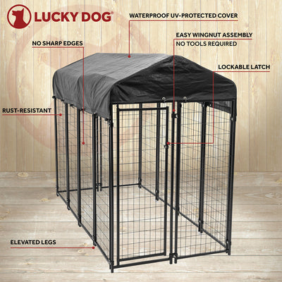 Lucky Dog Uptown Large Outdoor Covered Kennel Heavy Duty Dog Fence Pen (6 Pack) - VMInnovations