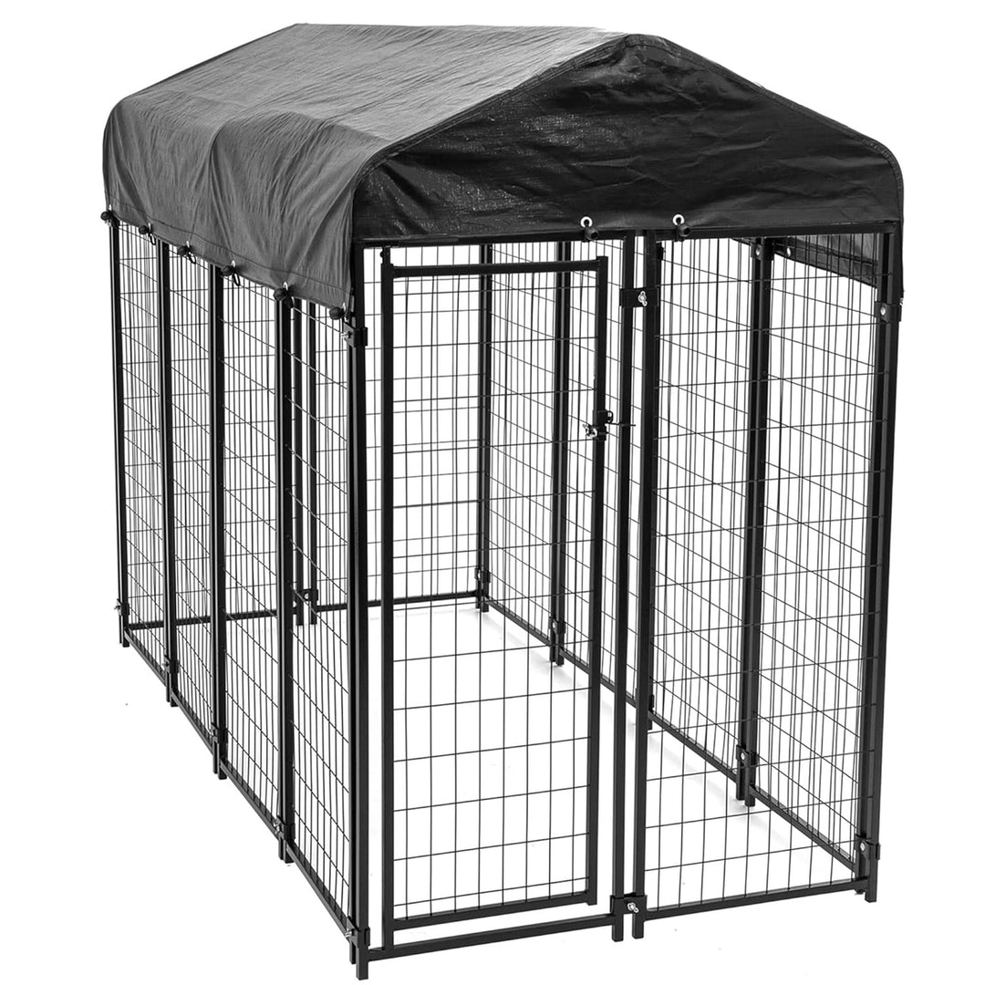 Lucky Dog Uptown Large Outdoor Covered Kennel Secure Fenced Pet Dog Crate, Black - VMInnovations