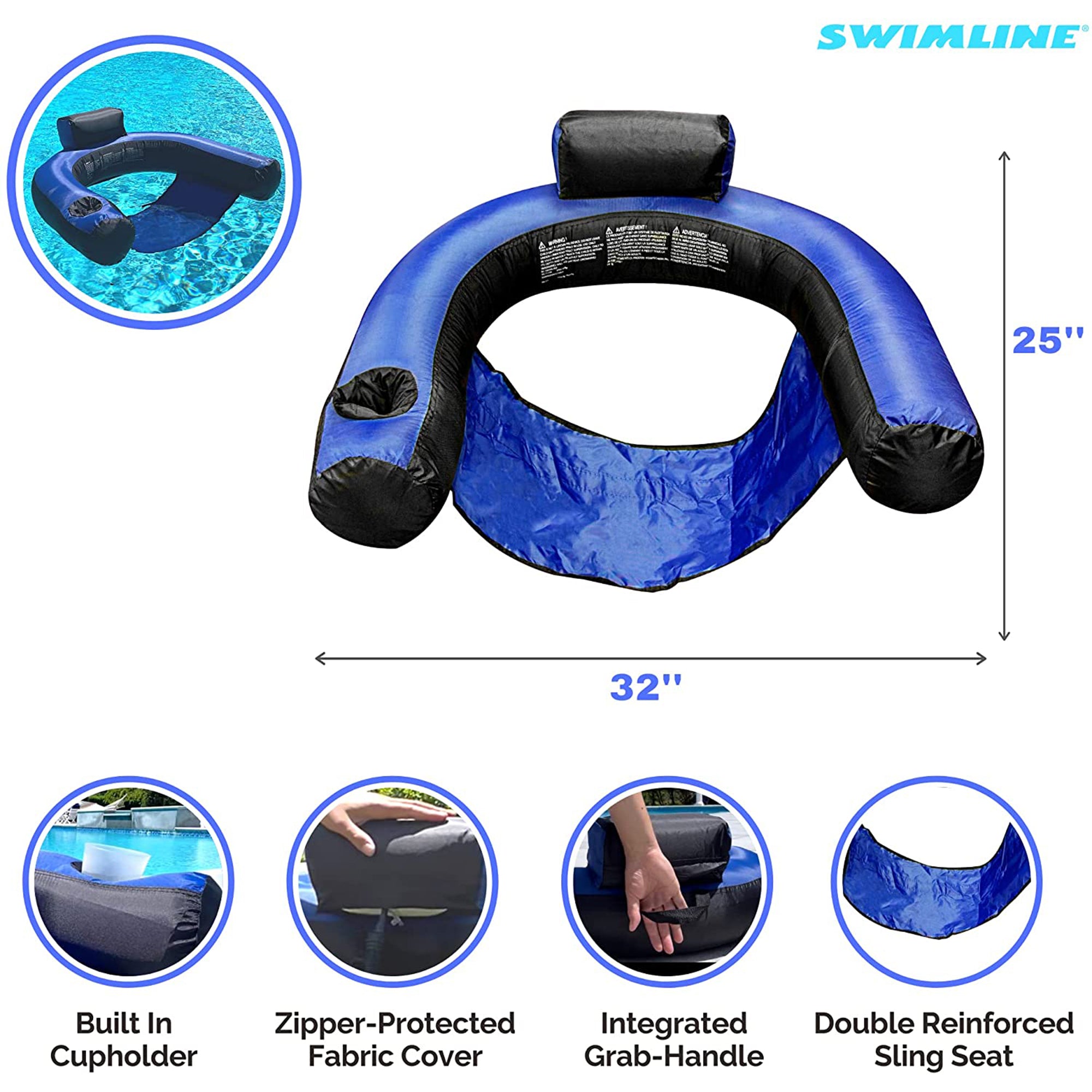 Swimline 90465 Inflatable Nylon Covered Pool Chair Float (Open Box)
