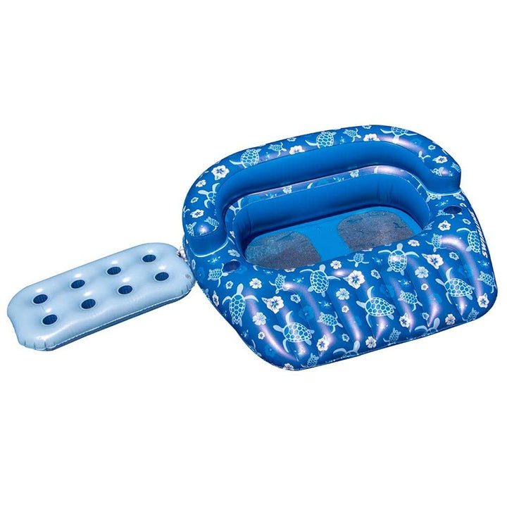 Swimline 90482 Inflatable 2 Person Float with Mesh Seat and Tropical Print, Blue