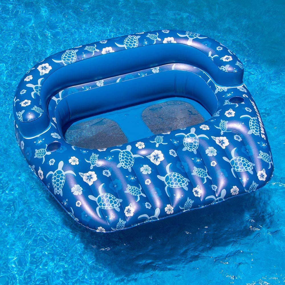 Swimline 2 Person Inflatable Float with Mesh Seat and Tropical Print (Open Box) - VMInnovations